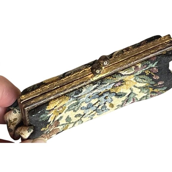 Antique Handmade Floral Needlepoint Tapestry Handbag &amp; Small Coin Purse with - Picture 16 of 16